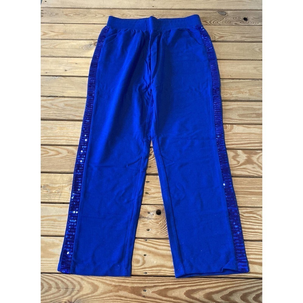 NEW Quacker Factory Sequined Striped French Terry Straight Leg Pants Size Small